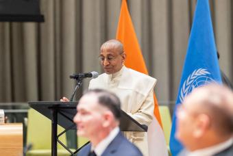 Shri Chanchalapathi Dasa, Co-Founder and Vice-Chairman of The Akshaya Patra Foundation delivers a keynote.