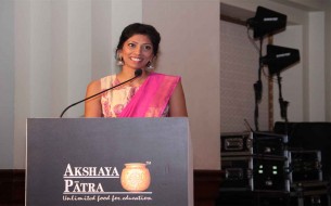 Compere Laxmi Rebecca directing the event with elegance and cheer