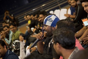 Biker shares a message during the event