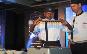 Shekar, a chef in the making, showing his chocolatier skills to the audience. He was mentored in Vivanta By Taj