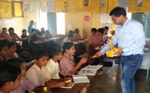 Mr Bansal distributes chocolates to children of Akshaya Patra beneficiary school, Government Higher Primary School, Konunkunte, Bengaluru
